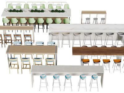 现代吧台吧椅组合3d模型 现代吧台吧椅组合