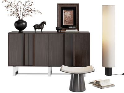 侘寂风中古风玄关柜 落地灯3d模型 侘寂风中古风玄关柜 落地灯