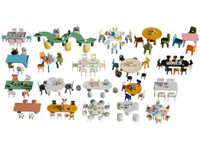 现代儿童桌椅组合3d模型 现代儿童桌椅组合