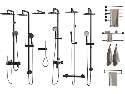 现代不锈钢淋浴花洒 毛巾架