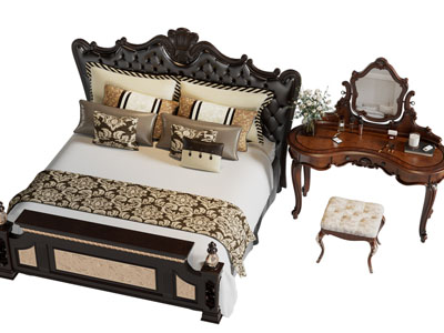 法式双人床 化妆 梳妆台