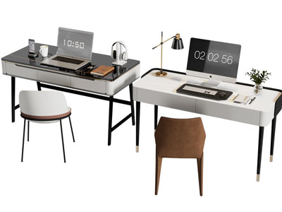 现代书桌椅组合3d模型 现代书桌椅组合