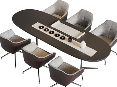 现代椭圆形茶桌椅组合3d模型 现代椭圆形茶桌椅组合