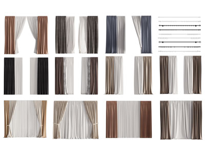 现代布艺窗帘窗纱3d模型 现代布艺窗帘窗纱