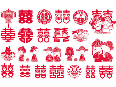 现代汉字双喜剪纸 剪影 墙贴 墙饰3d模型 现代汉字双喜剪纸 剪影 墙贴 墙饰