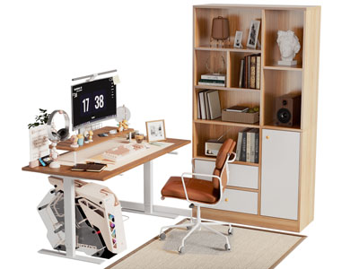 现代学生书桌椅组合 书柜3d模型 现代学生书桌椅组合 书柜