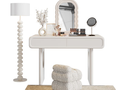 现代奶油风化妆 梳妆台3d模型 现代奶油风化妆 梳妆台