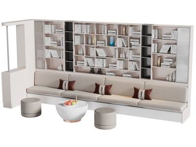 现代卡座多人沙发 书柜3d模型 现代卡座多人沙发 书柜