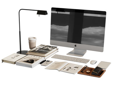 现代电脑 鼠标键盘 书本 台灯 书桌摆件组合3d模型 现代电脑 鼠标键盘 书本 台灯 书桌摆件组合