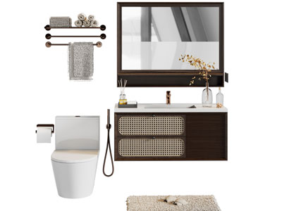 侘寂风洗手台 镜柜 毛巾架 浴室柜