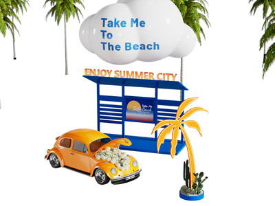 现代夏季海滩美陈 摆件组合 户外装置3d模型 现代夏季海滩美陈 摆件组合 户外装置