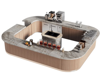 现代圆形咖啡馆吧台3d模型 现代圆形咖啡馆吧台