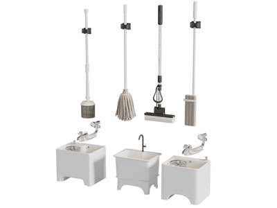 现代陶瓷拖把池 拖把 生活用品3d模型 现代陶瓷拖把池 拖把 生活用品