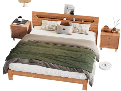 北欧实木双人床 床头柜