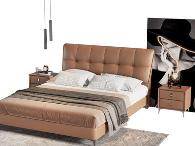 现代双人床 床头柜