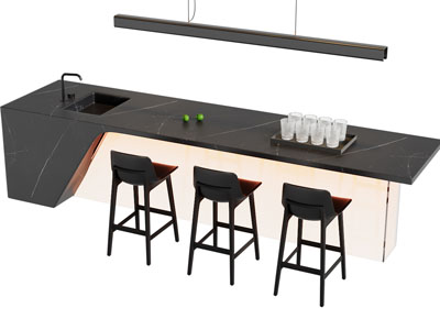 现代大理石吧台吧椅3d模型 现代大理石吧台吧椅