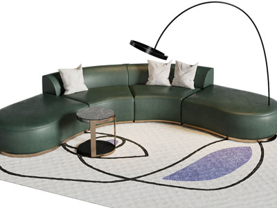 现代弧形多人沙发 边几 落地灯3d模型 现代弧形多人沙发 边几 落地灯