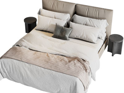 现代布艺双人床 床头几