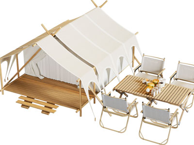 现代营地帐篷 休闲餐桌椅组合3d模型 现代营地帐篷 休闲餐桌椅组合