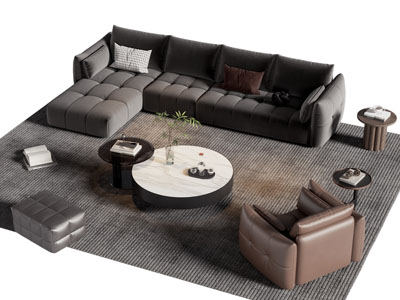 现代布艺转角沙发 茶几组合