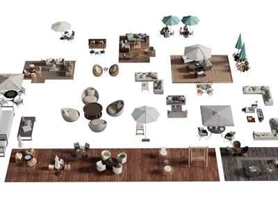 现代户外遮阳伞 休闲桌椅组合3d模型 现代户外遮阳伞 休闲桌椅组合