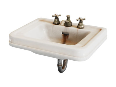 现代陶瓷洗手盆 生锈水龙头