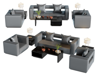 现代双人沙发 单人沙发和茶几组合