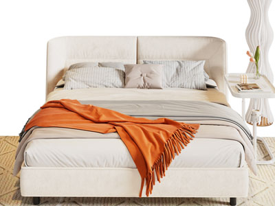 现代奶油风双人床 床头几