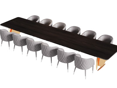 现代长方形条桌 餐桌椅组合3d模型 现代长方形条桌 餐桌椅组合