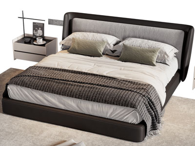 现代布艺双人床 床头柜