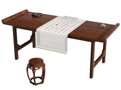 新中式书桌椅组合3d模型 新中式书桌椅组合