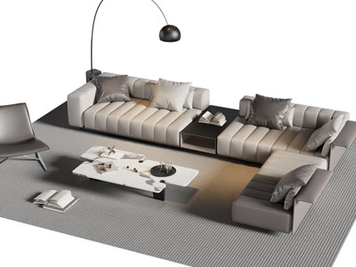 现代转角多人沙发 休闲椅子和茶几组合