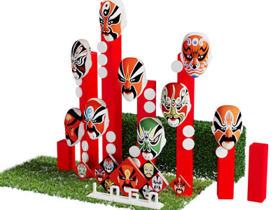 新中式脸谱美陈 摆件组合 城市雕塑小品3d模型 新中式脸谱美陈 摆件组合 城市雕塑小品