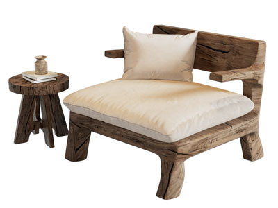 侘寂风休闲椅子 边几