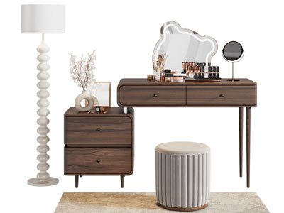 现代中古风化妆 梳妆台3d模型 现代中古风化妆 梳妆台