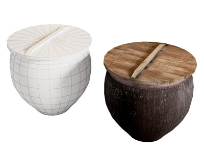 新中式水缸 带木盖的水缸 农具 老物件 生活用品3d模型 新中式水缸 带木盖的水缸 农具 老物件 生活用品