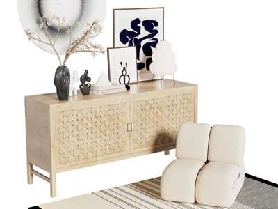 侘寂风玄关柜 边柜 懒人沙发3d模型 侘寂风玄关柜 边柜 懒人沙发