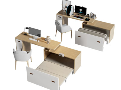 现代多功能书桌椅折叠床组合3d模型 现代多功能书桌椅折叠床组合