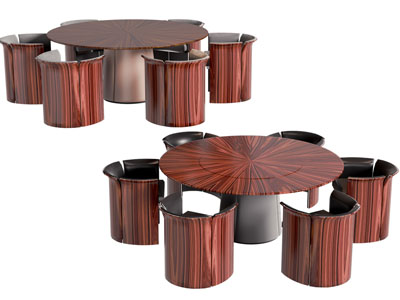 新中式圆形餐桌椅组合3d模型 新中式圆形餐桌椅组合