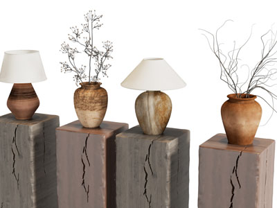 侘寂风陶艺花瓶花卉 台灯3d模型 侘寂风陶艺花瓶花卉 台灯