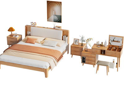 北欧双人床 床头柜 梳妆台