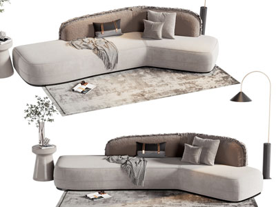 现代多人沙发 边几3d模型 现代多人沙发 边几