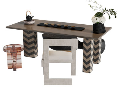 侘寂风茶桌椅组合3d模型 侘寂风茶桌椅组合