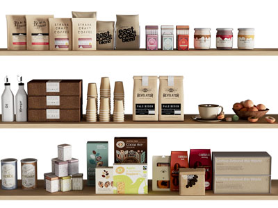 现代食品包装袋 一次性杯子 摆件组合3d模型 现代食品包装袋 一次性杯子 摆件组合