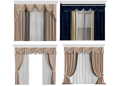 欧式窗帘窗纱3d模型 欧式窗帘窗纱