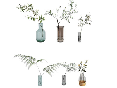 现代玻璃花瓶花卉3d模型 现代玻璃花瓶花卉