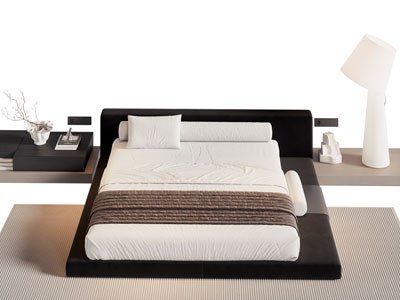 现代布艺双人床 床头柜 落地灯