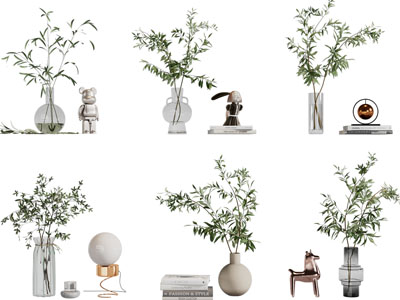 现代玻璃花瓶花卉3d模型 现代玻璃花瓶花卉