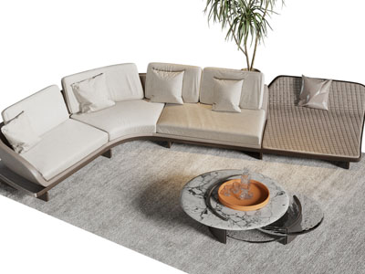 侘寂风异形多人沙发 茶几组合