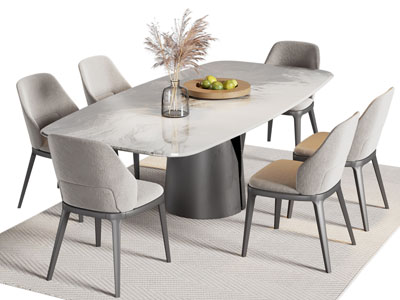 现代椭圆形大理石餐桌椅组合3d模型 现代椭圆形大理石餐桌椅组合